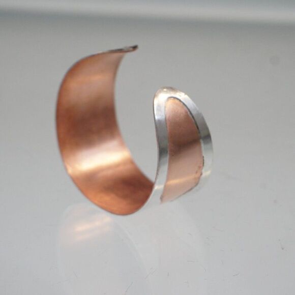 Cuff Bracelet Copper With 925 Sterling Silver Vintage Alpaca Llama And Birds - Picture 5 of 11